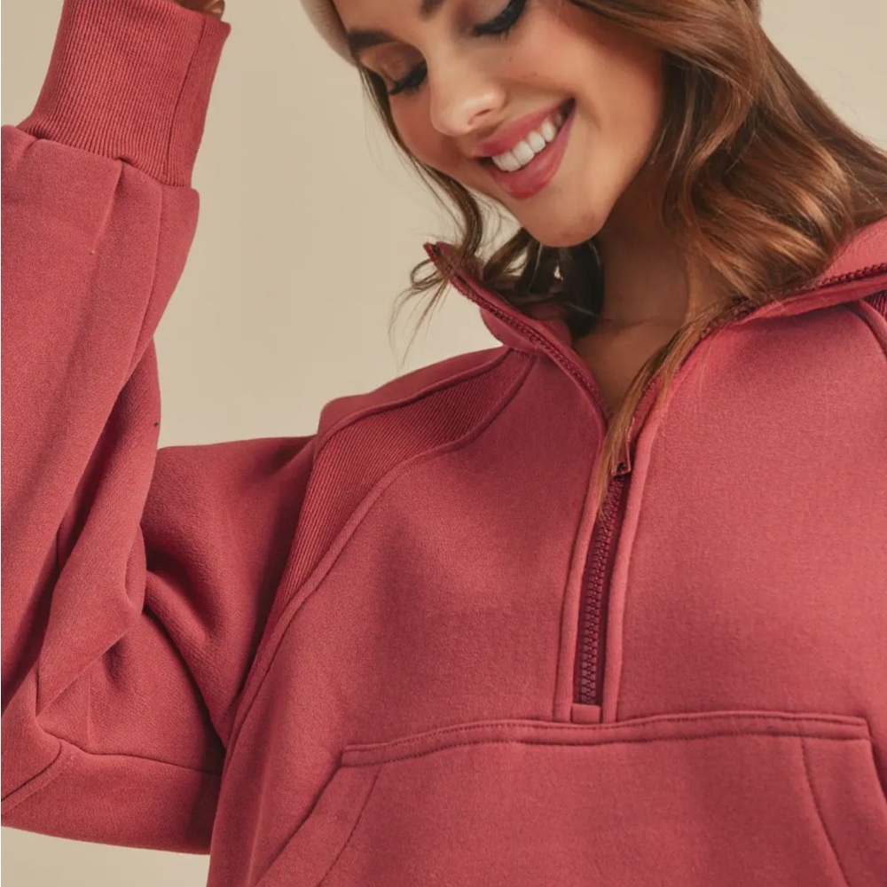 Aemi + Co Women's Funnel Neck Berry Half-Zip Sweatshirt